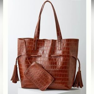 Anthropologie tassels croc effect tote